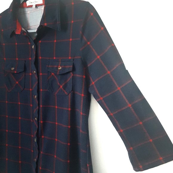 Eden & Olivia Dark Blue/Red Button Down Shirt, S - Picture 2 of 8